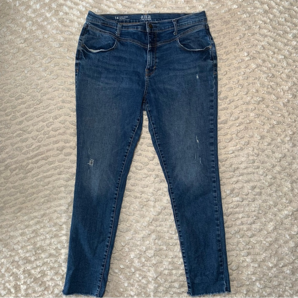 WOMENS A NEW APPROACH SKINNY ANKLE MID RISE STRETCH DENIM BLUE JEANS DISTRESS 14
